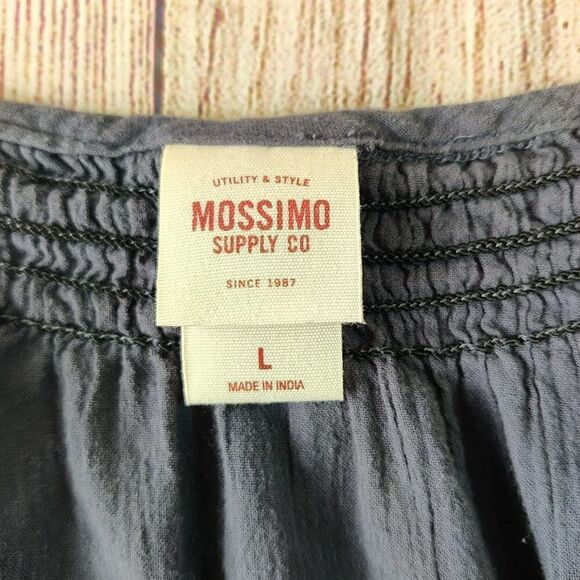 Mossimo navy tie front peasant top with elastic waist sz L - Picture 7 of 8